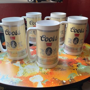 5 Vintage Coors Beer Thermo-Serv Thermal Mugs, Cups
