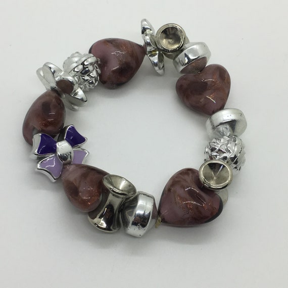 Chunky Vintage 1990s Bracelet ~ Glass Hearts & Pla