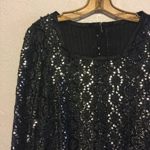 Sparkling Black & Silver Sequin Vintage Lurex Blo… - image 2