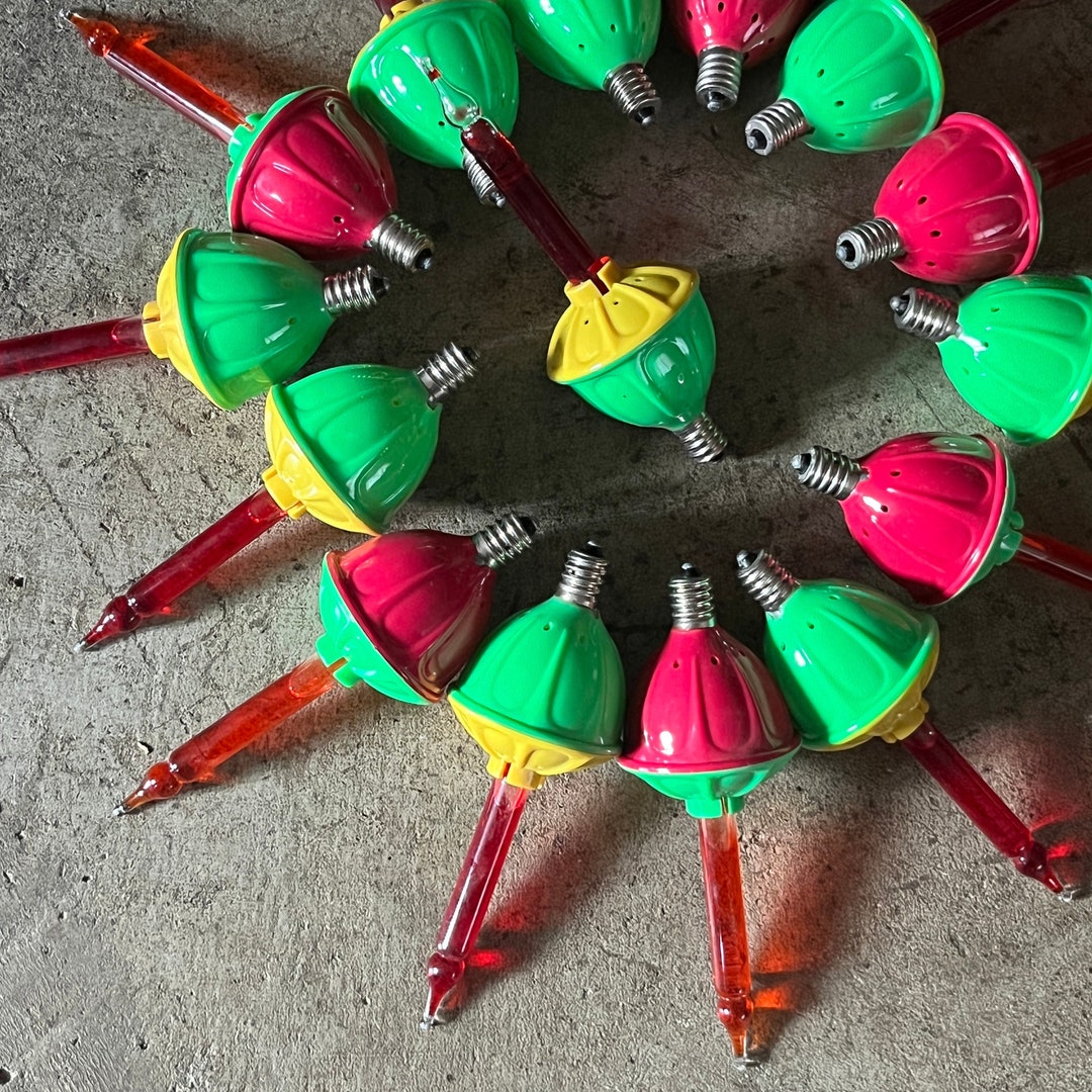 15 Vintage Bubble Lights . Ribbed Dome Bases, Multicolor Christmas