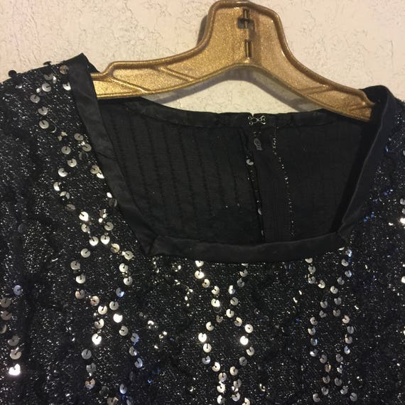 Sparkling Black & Silver Sequin Vintage Lurex Blo… - image 3