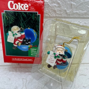 1996 Enesco Coca-Cola Coke Santa Claus Ornament in Box ~ A World of Good Taste