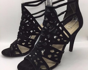 Vintage BCBG Generation Open Work Suede Peeptoe Ankle Bootie Heels Shoes US 7.5 B