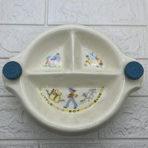 Vintage Baby Food Warming Divided Dish. Little Boy Blue . Corks Intact