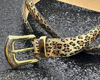 Vintage Metallic Animal Print Skinny Leather Belt . Elite, Fresno California . M