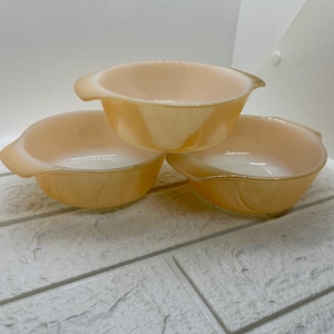 3 Vintage Fire King Peach Lusterware Small Baking Dishes