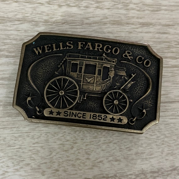Vintage 1970s Wells Fargo Brass Belt Buckle . 1973
