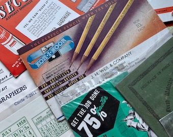 15 tarjetas publicitarias vintage con tinta secante para escritorio ~ United Air Lines, Koh-I-Noor, seguros, medicina, bancos...
