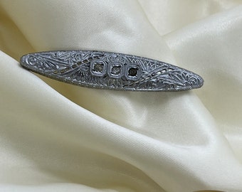 Vintage Sterling Silver OB~Ostby Barton~ Brooch Pin Rhinestone Art Nouveau Bar Pin