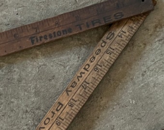 Well Aged Vintage Firestone Tires Ad Tri-Folding Yardstick, Ruler