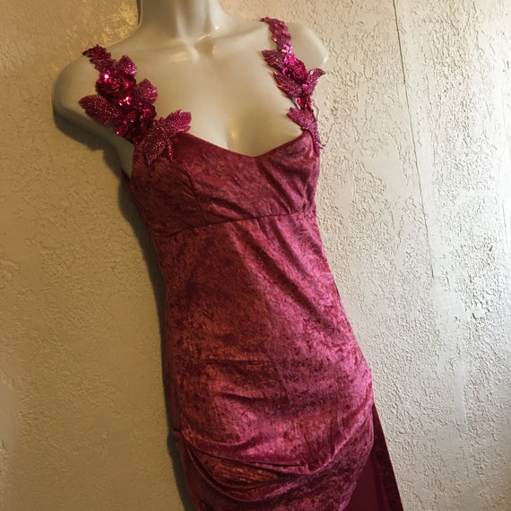 Vintage 1990s Unique Embellished Pink Stretch Vel… - image 2