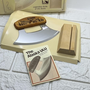 Alaskan ULU Knife Vintage 1980s Souvenir of Juneau w Stand in Original Box