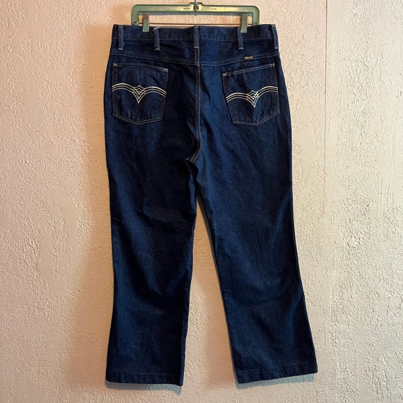 Vintage 1970s Maverick Jeans . Wide Leg Dark Blue… - image 1