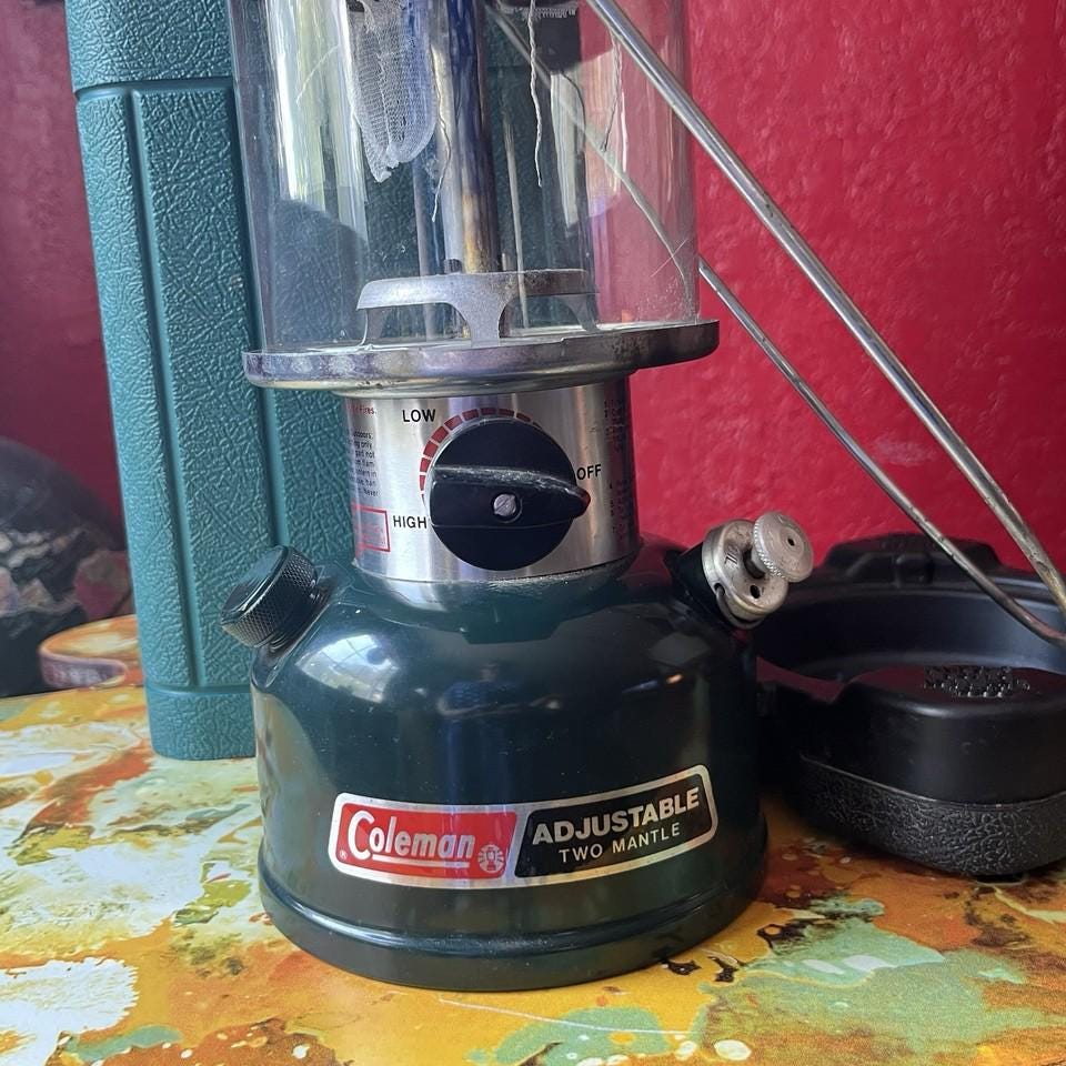 Vintage Coleman Two Mantle Fuel Lantern W Case Green 288 288A700