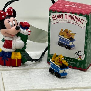 Vintage Disney Christmas Decor ~ Illuminated Minnie Mouse PVC Ornament & Pluto Hallmark Mini