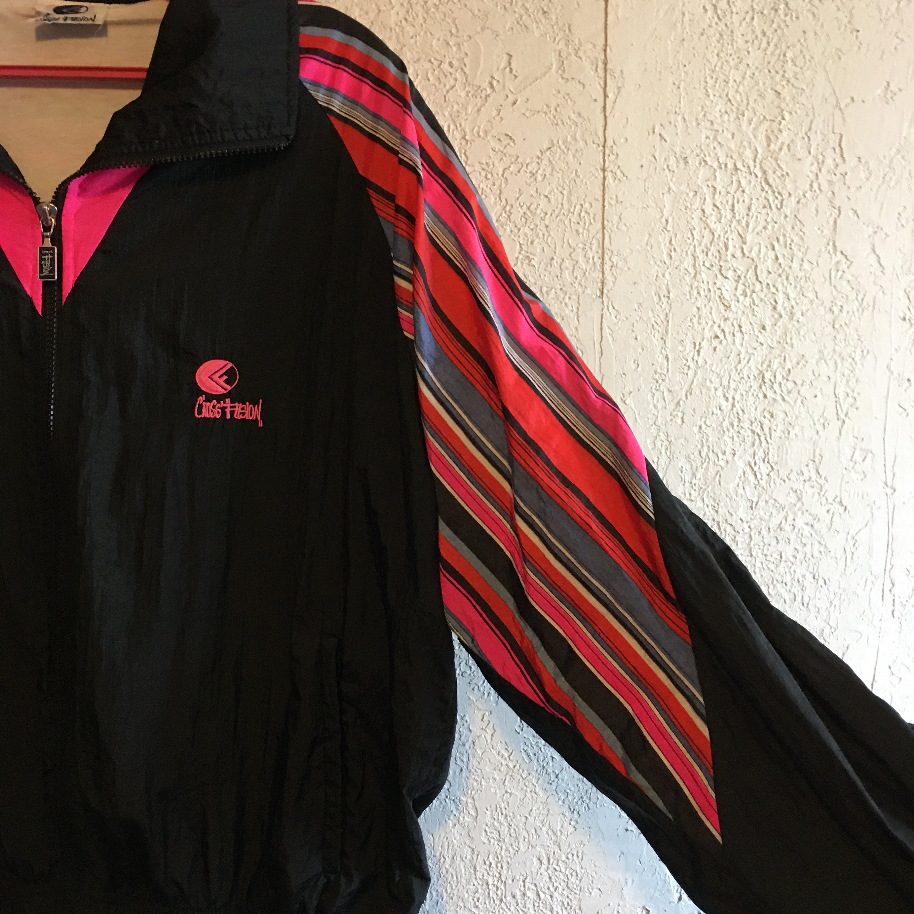 Vintage 1990s Bright Colorful Striped Black Windbreaker by Cross Fusion -  Etsy
