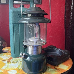 Vintage Coleman Two Mantle Fuel Lantern W Case Green 288 288A700