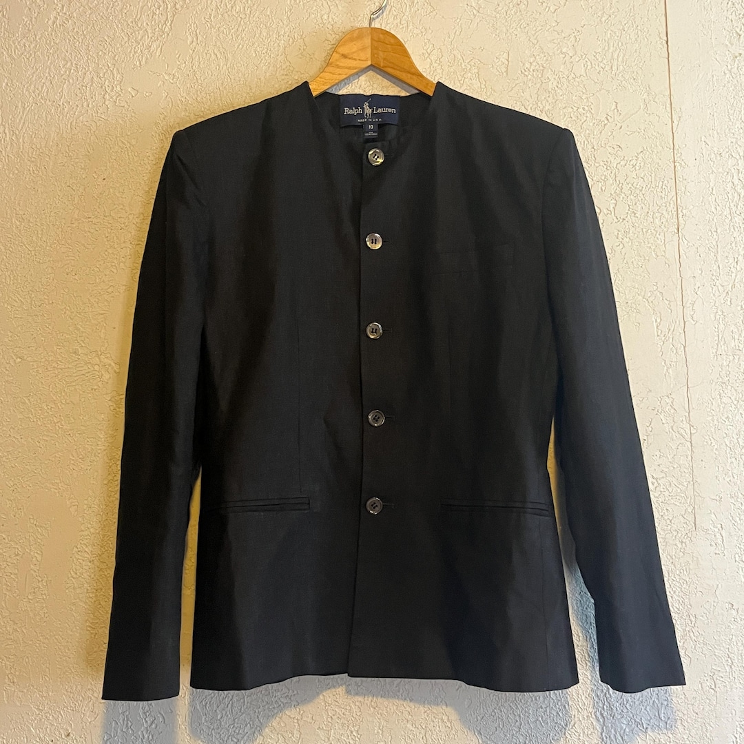 Ralph Lauren Vintage 1980s-90s Black Linen Blazer 'guaranteed to