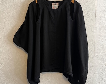 Vintage BIS by Gene Ewing 'Wrinkled Rich" California Sunwash Black Cotton Denim Peekaboo Top OS