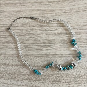 Vintage Natural Turquoise Nugget Necklace, w Clear Beads