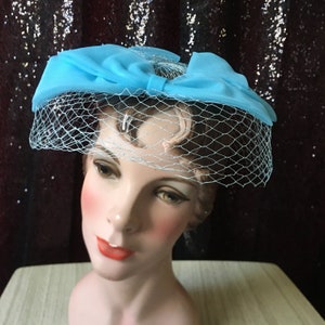 Vintage Bright Aqua Netting & Bow Hat by I Offell, San Francisco
