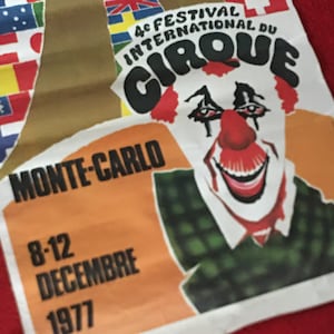 第 4 回モンテカルロ国際サーカス フェスティバル サーカス ピエロ ポスター、ゴンザグ、ヴィンテージ 1977