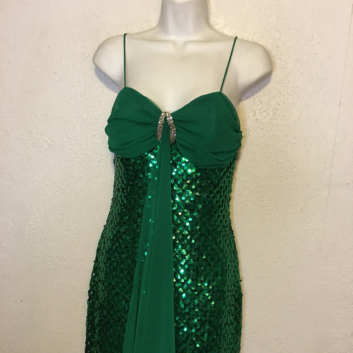 Vintage Emerald Green Sequin Maxi Length Cocktail Dress Etsy