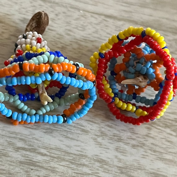 Pair of Vintage Native American Zuni Seed Bead Chicken Foot Dolls