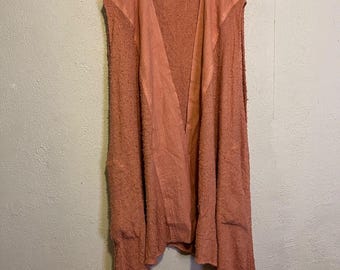 Vintage Laise Adzer Drapey Salmon Pink Long Cape Sweater Shawl Pockets . One Size