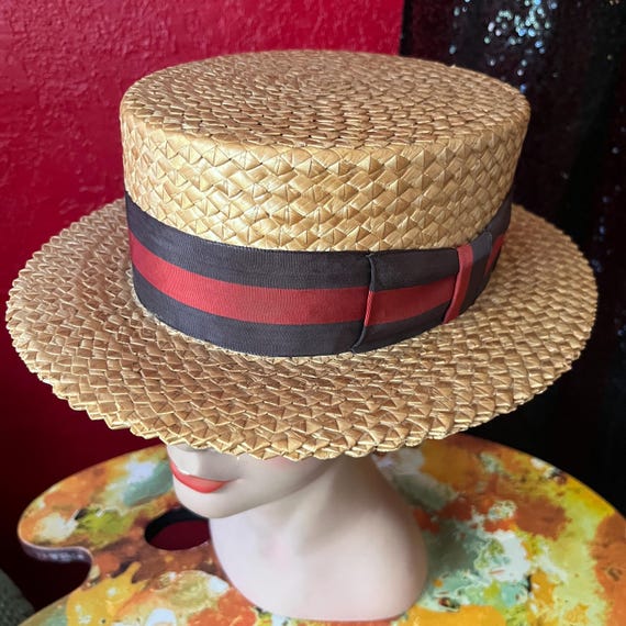 Vintage 1920s/1930s Whitehall Sennit Straw Boater Hat Skimmer
