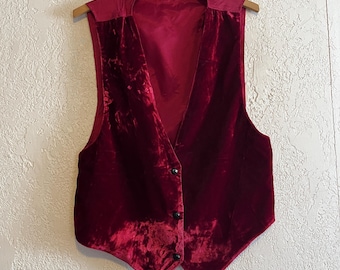Deep Red Crushed Velvet Vintage 1990s Vest by Sostanza . S/M