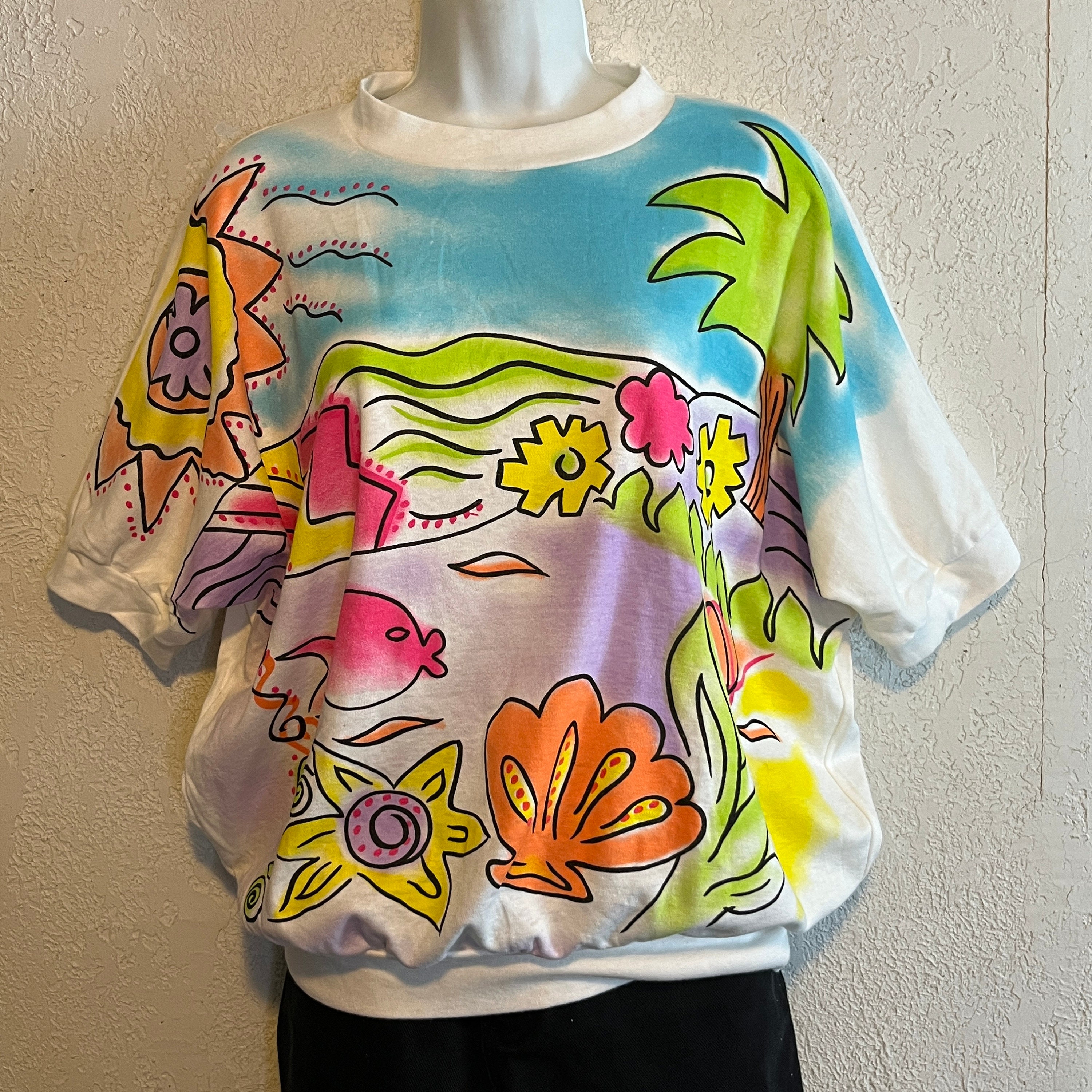 Vintage Wild Summer Print Cabin Creek Slouchy T-shirt Top . Large 