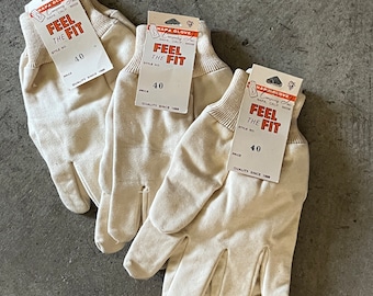 Vintage Work Gloves . Napa Gloves, Feel the Fit . Beige Cotton Gloves, 1 Pair
