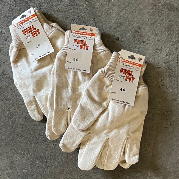 Vintage Work Gloves . Napa Gloves, Feel the Fit . Beige Cotton Gloves, 1 Pair