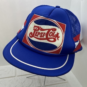 Vintage Pepsi Cola Three 3 Stripe Blue Snapback Mesh Trucker Hat