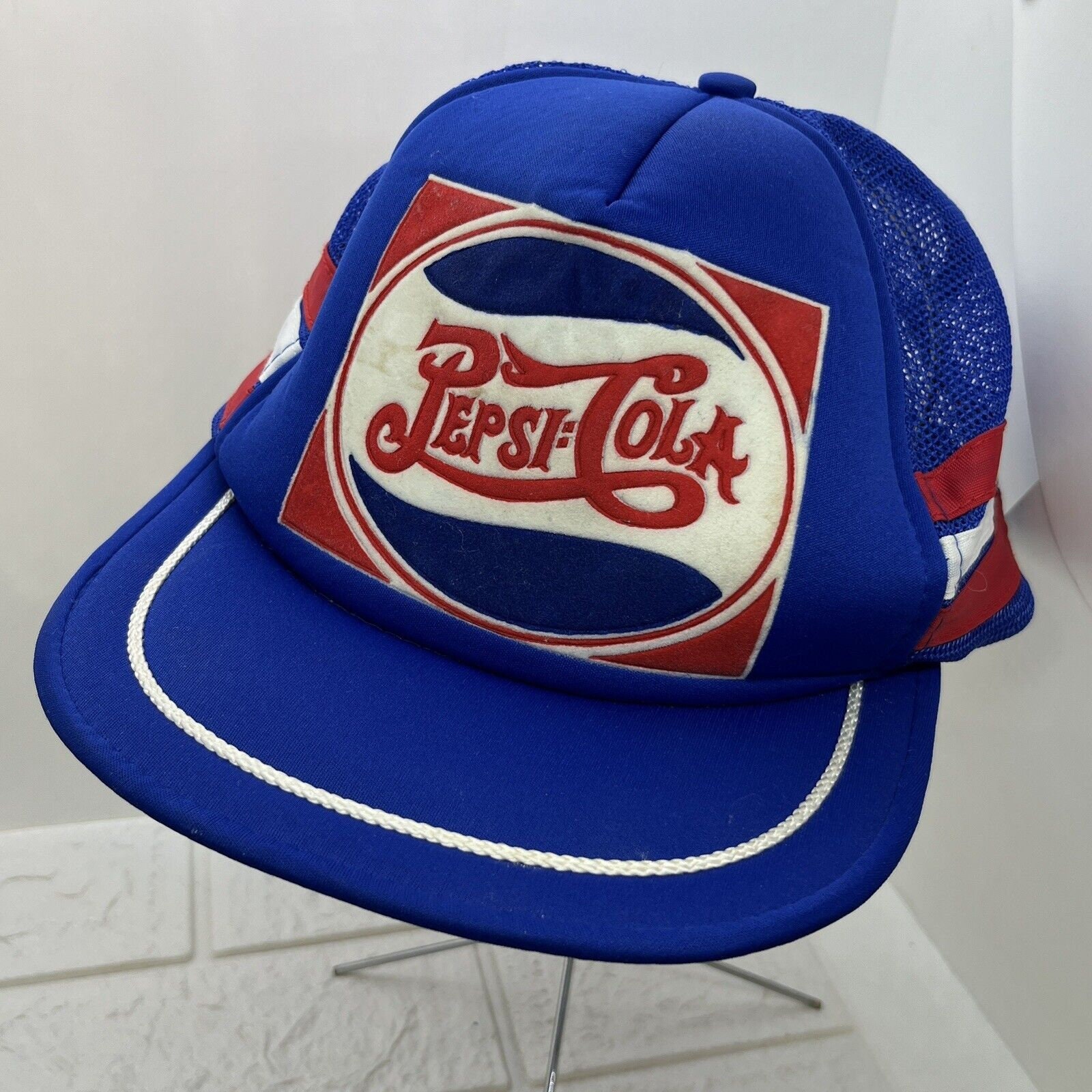 Vintage Pepsi Cola Three 3 Stripe Blue Snapback Mesh Trucker  display picture 2