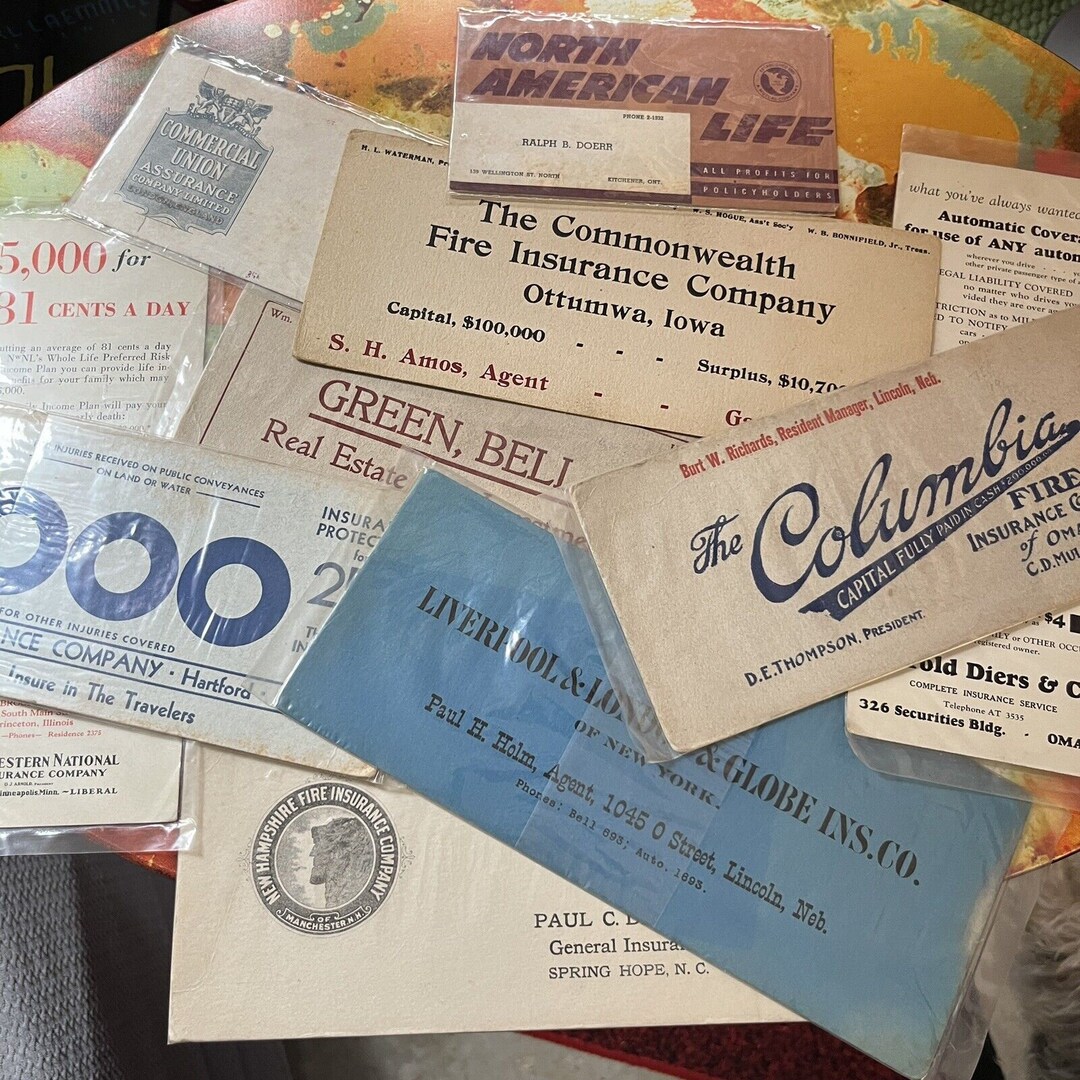 13 Vintage Desk Ink Blotter Advertising Cards Insurance & Christmas