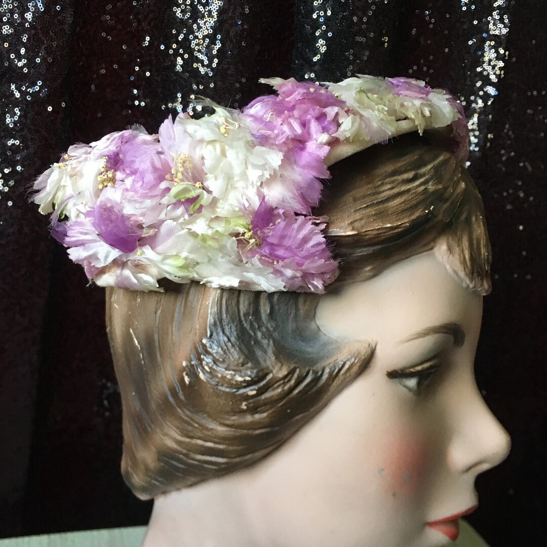 Violet Purple Vintage Open Crown Mid Century Floral Hat - Etsy