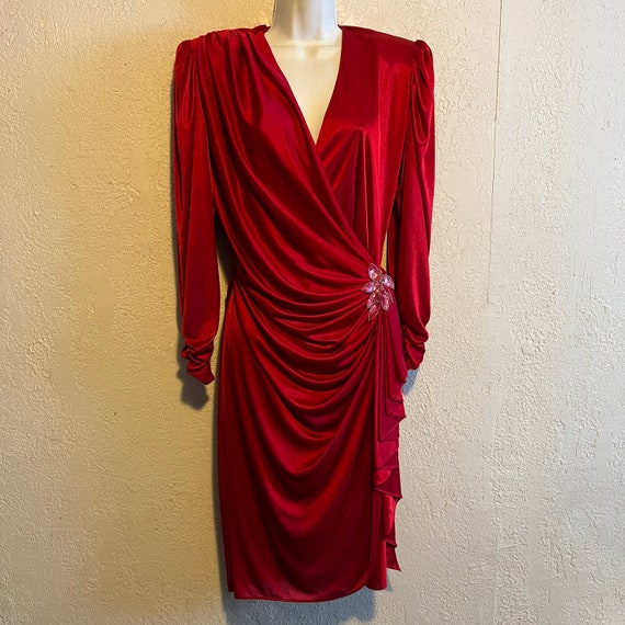 red wrap dress drape Wrap-Front Midi Dress - Bright Red