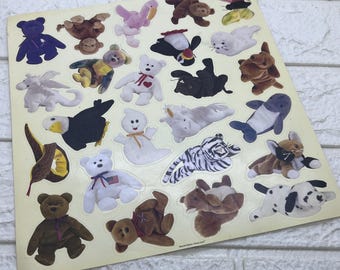 Vintage Beanie Babies Sticker Sheet, Official Club Stickers . Single Sheet, #5