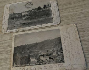 2 x ヴィンテージ 1900 年代 USA ポストカード グリーン 1 セント ベン フランクリン スタンプ アンティーク 1906/1907