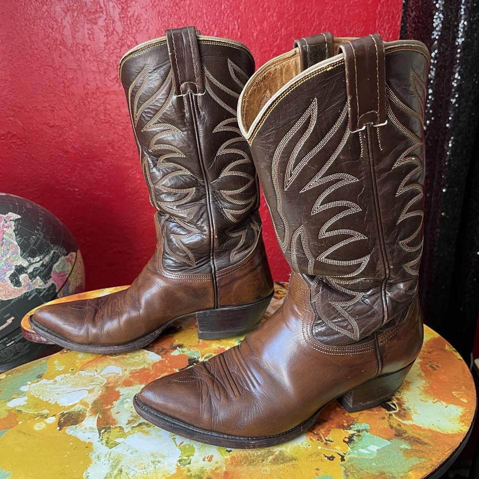 Vintage 1970s Nocona Cowboy Boots 1239 Brown Leather Made in USA
