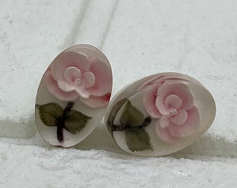 Light Pink Roses Vintage Reverse Carved Lucite Screw back Earrings