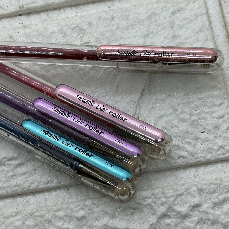 5x Vintage NOS Pentel Metallic Gel Roller Pens Assorted Colors Pen