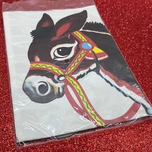 NOS Vintage Pin-The-Tail-On-The-Donkey Game ~ Donkey Party Poster, Uncut Tails & Blindfold Mask