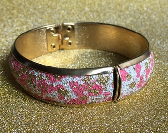 Vintage Pink & Gold Metal Clamper Bracelet