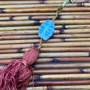 Vintage Porcelain Hanging Scroll Weight Vintage Long Tassel . Fuchin Kakejiku Japanese or Indian