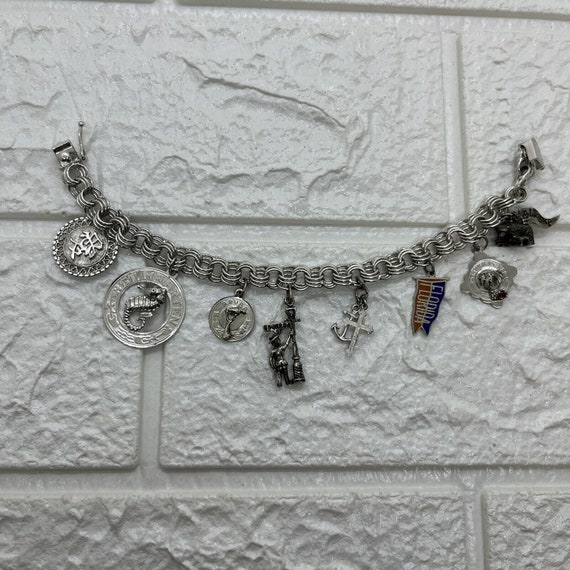 Vintage Sterling Silver CHARM BRACELET w 8 Charms… - image 1