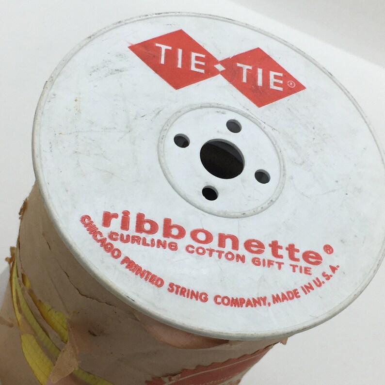 Vintage Full Spool of Yellow Tie-Tie Ribonette Curling Cotton Gift Tie Ribbon 500 Yards