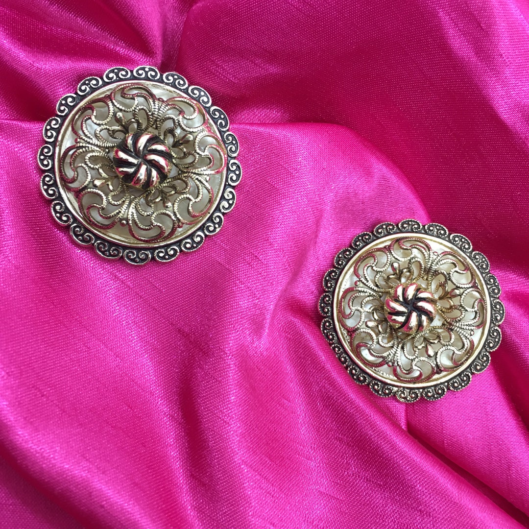 Pair of Ornate Vintage Filigree Scarf Slides, Scarf Clips, Shoe Clips